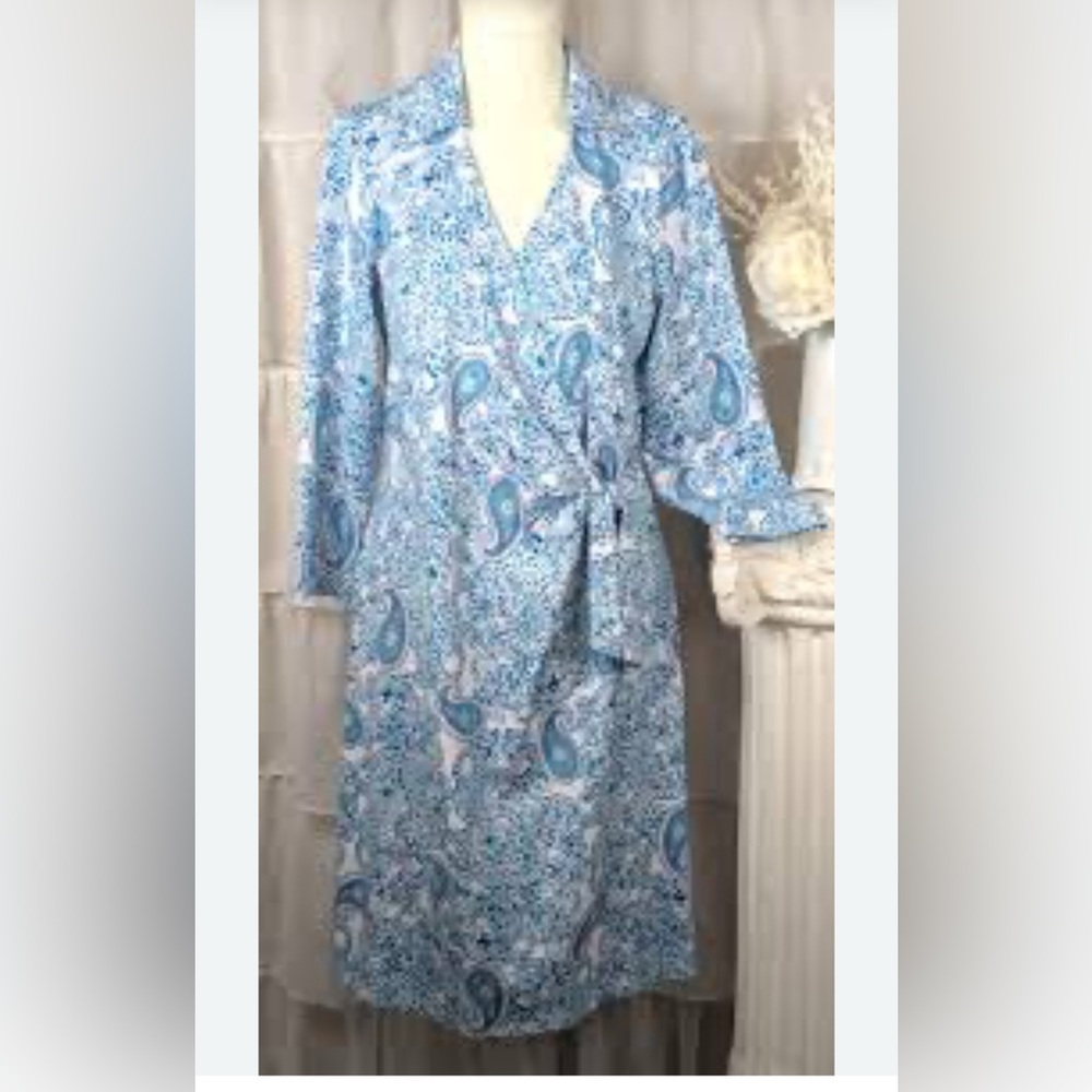 $15 Friday deal Talbots Blue Paisley Partial Wrap Midi Dress